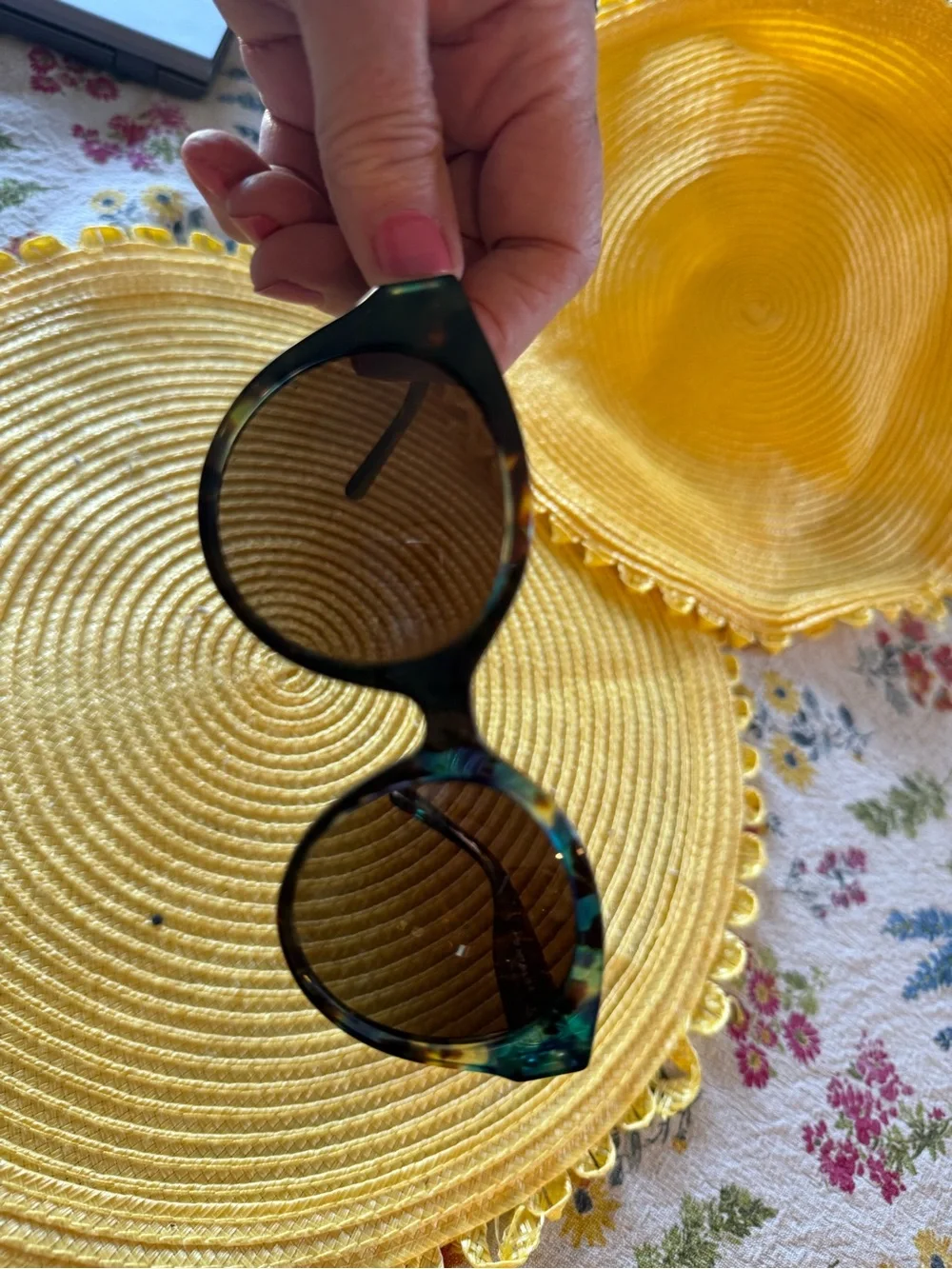 Tory Burch Teal and Tortoiseshell Round Sunglasses with Gold Logo TY 7087